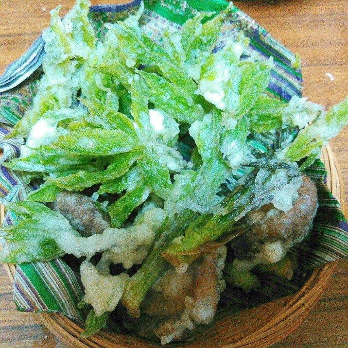間引き菜と椎茸の天ぷら